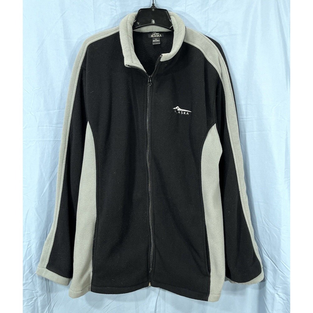 PURE ALASKA Men's BLACK/GRAY Fleece FULL-ZIP Embroidered Logo JACKET Sz XXL